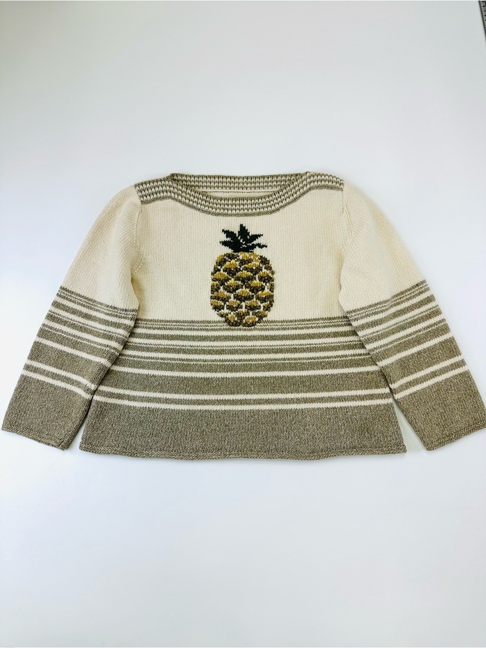 Tommy Bahama Cotton Pineapple Boatneck Striped Sweater Medium Petite Casual